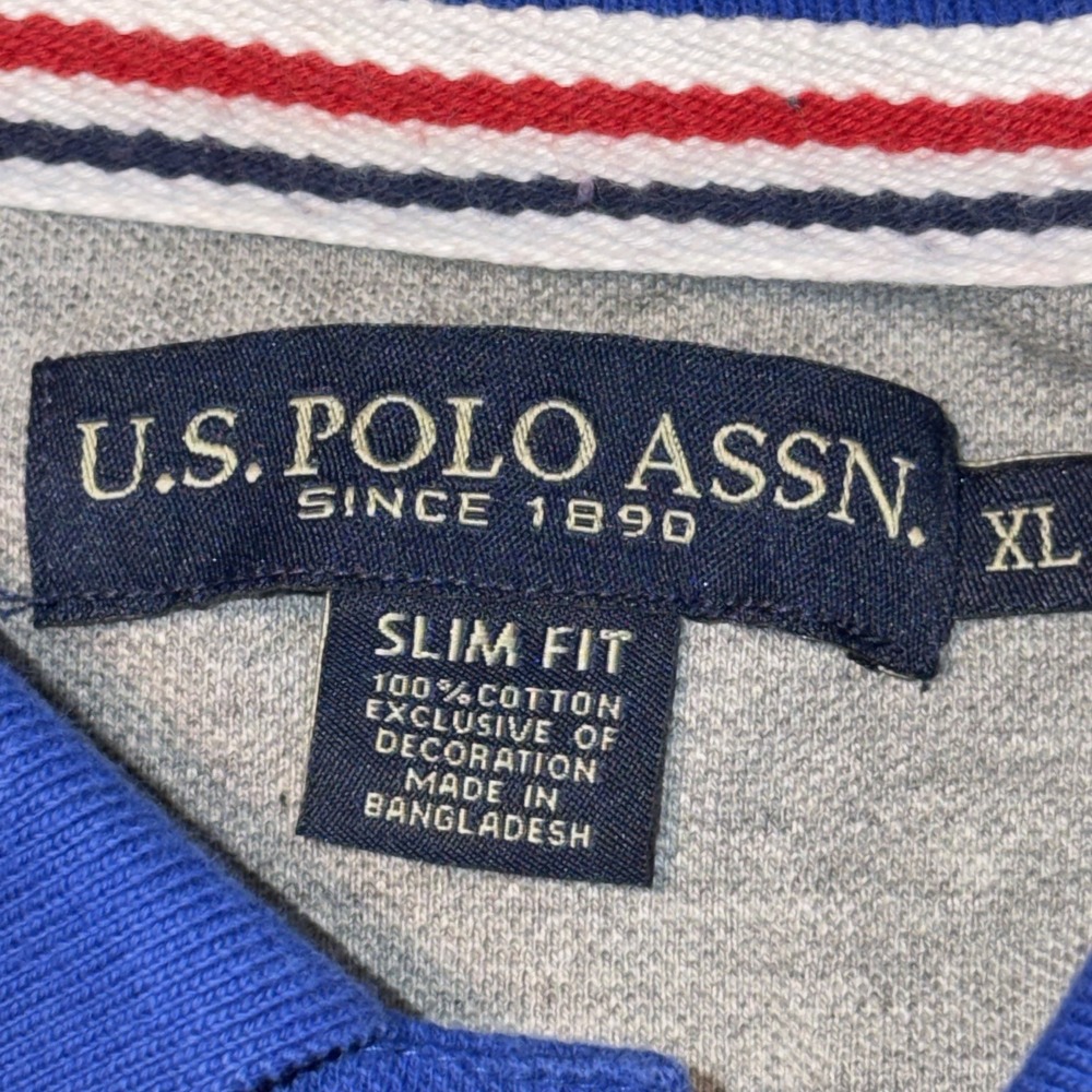 U.S. Polo Association Slim-Fit Shirt Mens XL Blue Polo Red Whit Navy Stripe - Picture 4 of 11
